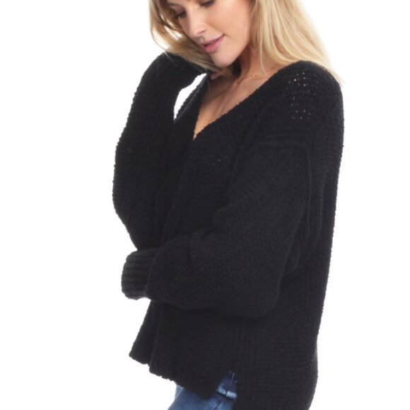 Free People Coco V-Neck Sweater in Black - Picture 4 of 9